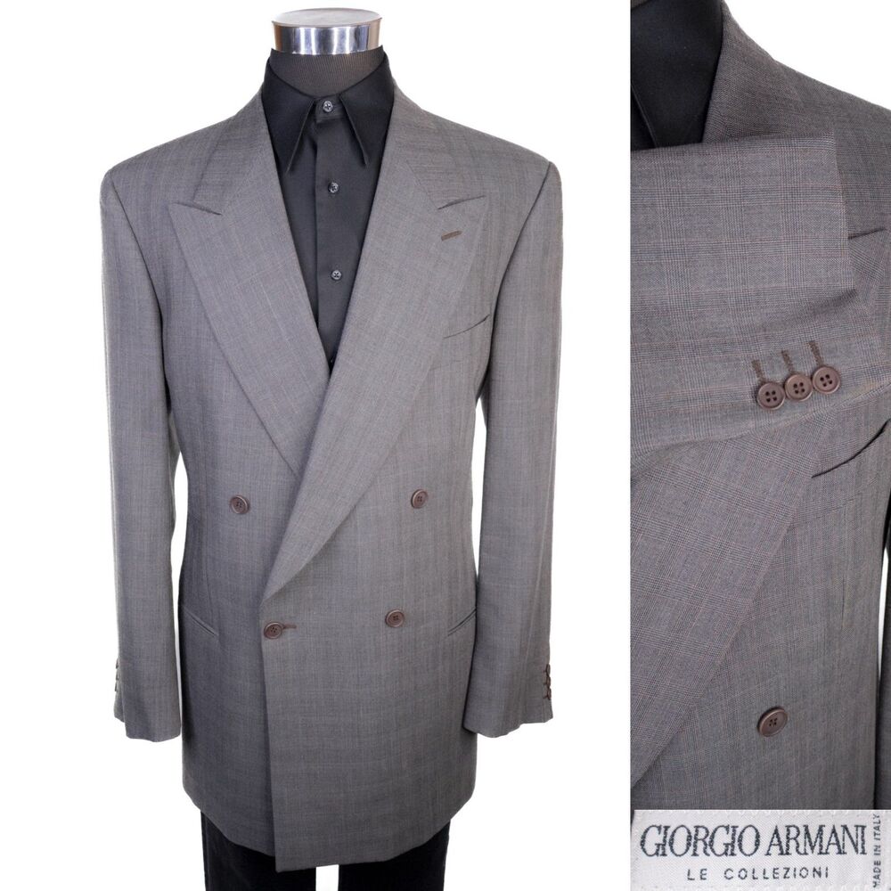 Giorgio Armani Collezioni Plaid Peak Lapel Double Breasted Blazer 43L Wool